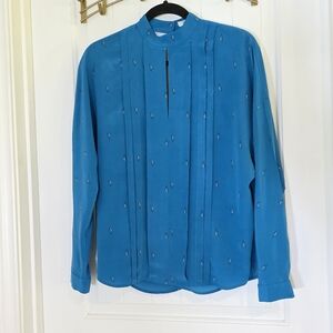 NWOT Blue Lightning Print Equipment‎ Silk Open Back Blouse Sz Small ⚡